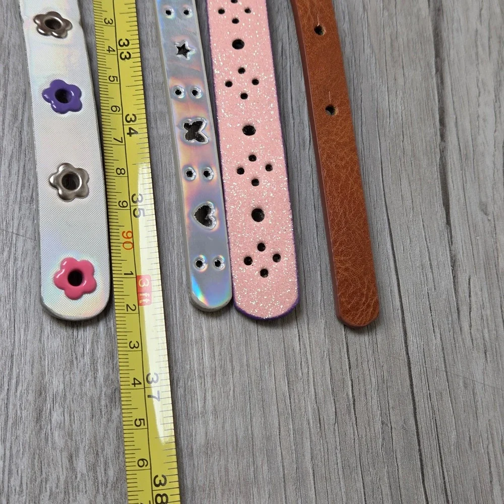 Girls Skinny Belt Set 4pc Multicolor Flower Heart Butterfly Glitter Holographic